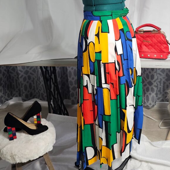 Louis Féraud Geometric Pleated Skirt – Vintage Designer - Picture 4 of 9